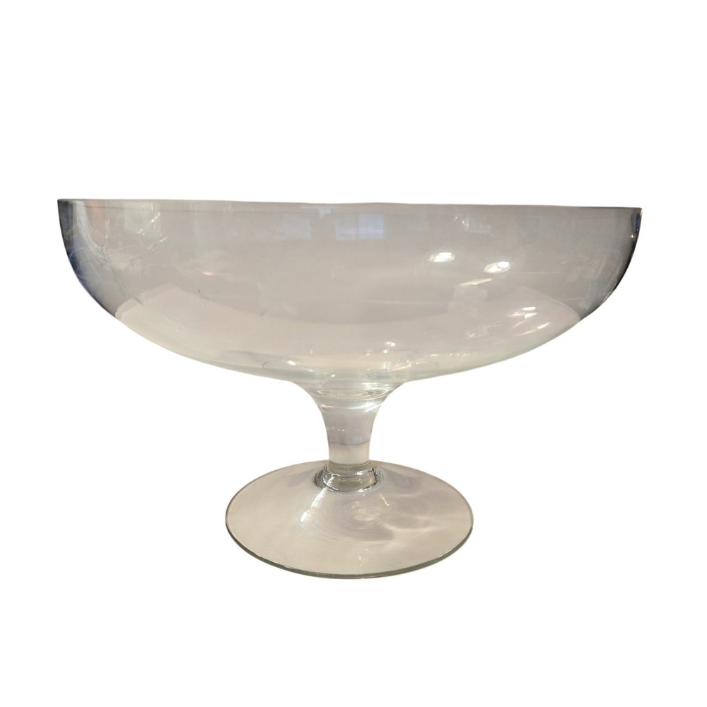 Vintage Clear‎ Etched Floral Glass Pedestal Bowl Footed Trifle Compote Dish 11"